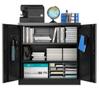 GAEANET 2 Door Metal Storage Cabinet with 5 Adjustable Shelves &Pegboard, 71" H-32" W-16" D Locking Steel Garage Cabinet, for Garage,Office,Home,Gym,School, File Cabinet,Assembly Required, Black