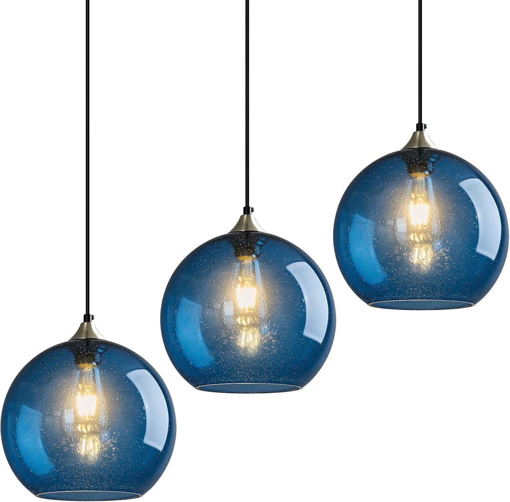 Amber Pendant Lights Kitchen Island 3 Pack, 5.9 in Seeded Glass Globe