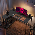 Small L Shaped Computer Desk with Storage Shelves, Compact Corner Workstation for Home Office and Study