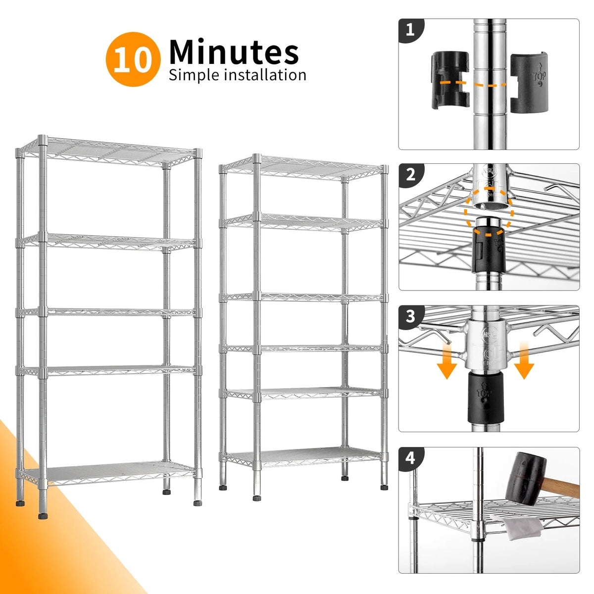 Ktaxon 3-Rows 1820LBS Heavy Duty Wire Shelving, 5-Tier Steel Garage Storage Rack, Adjustable DIY Metal Commercial Shelving for Garage Pantry Storage Organizer, 62.9"W x 13.8"D x 70.8"H
