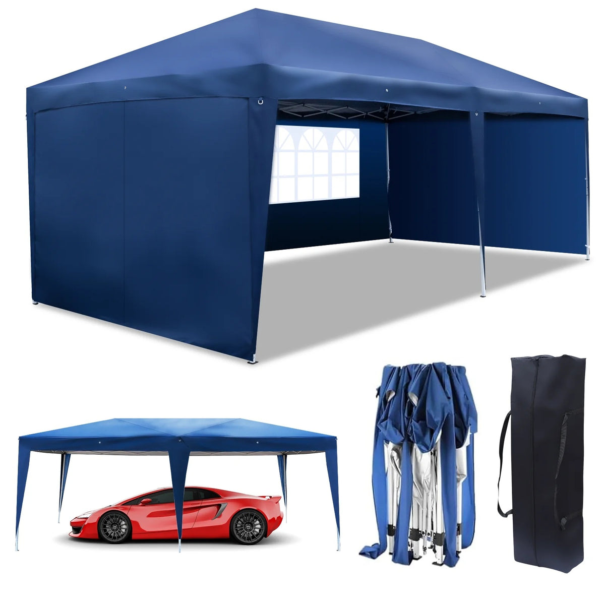 UBesGoo Ez Pop Up Patio Canopy Tent Gazebo Outdoor Party with 6 Sidewalls 10 x 20 ft Blue