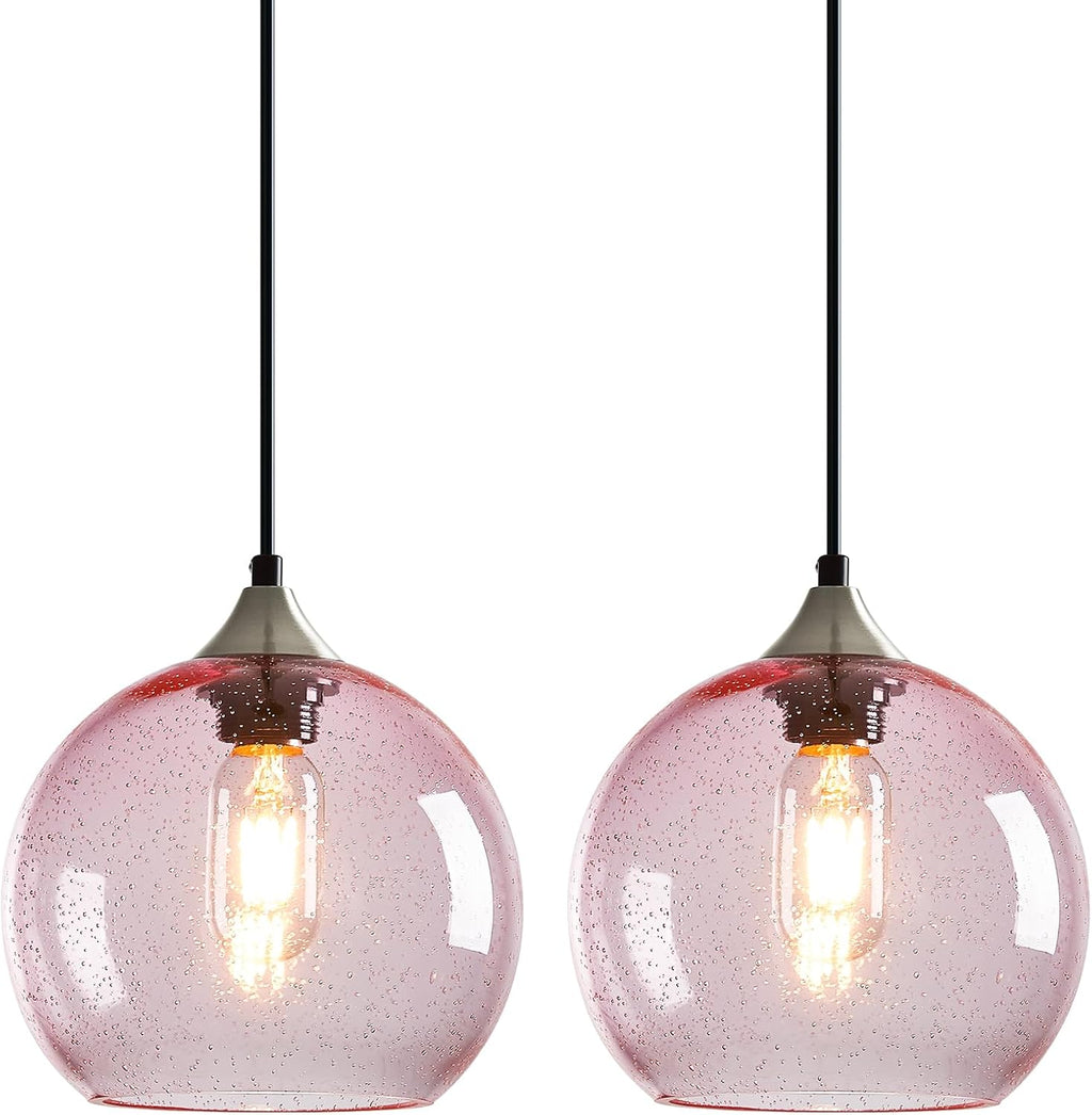 Amber Pendant Lights Kitchen Island 3 Pack, 5.9 in Seeded Glass Globe