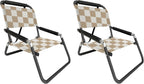 Lightweight Portable Foldable Recliner Beach Chairs, with Slip Pockets and Shoulder Strap, 2 Pack, Black, XL