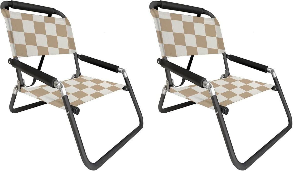 Lightweight Portable Foldable Recliner Beach Chairs, with Slip Pockets and Shoulder Strap, 2 Pack, Black, XL
