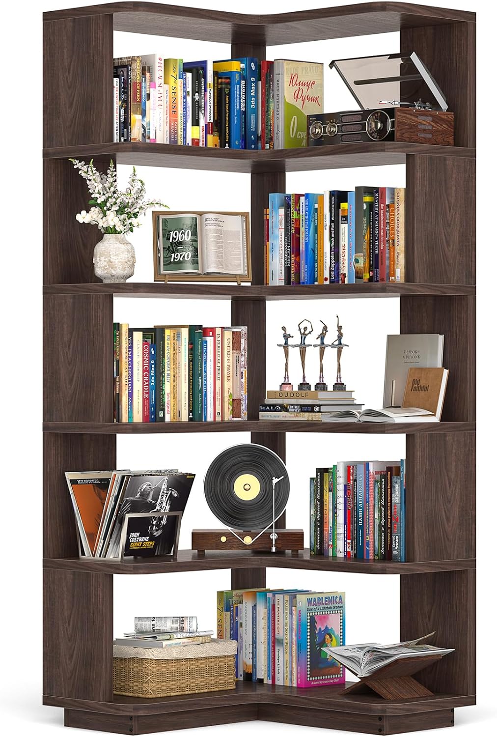 Corner Book Shelf, 6-Shelf L Shaped Corner Bookshelf with Baffle