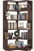 Corner Book Shelf, 6-Shelf L Shaped Corner Bookshelf with Baffle