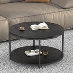 Round Coffee Table, 36" Coffee Table for Living Room, 2-Tier Rustic Wood Desktop with Storage Shelf, Modern Design Home Furniture (Light Walnut)