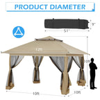 AVAWING 12x12 ft Outdoor Pop-up Canopy Party Tent Easy Setup Patio Wedding Tent, Khaki