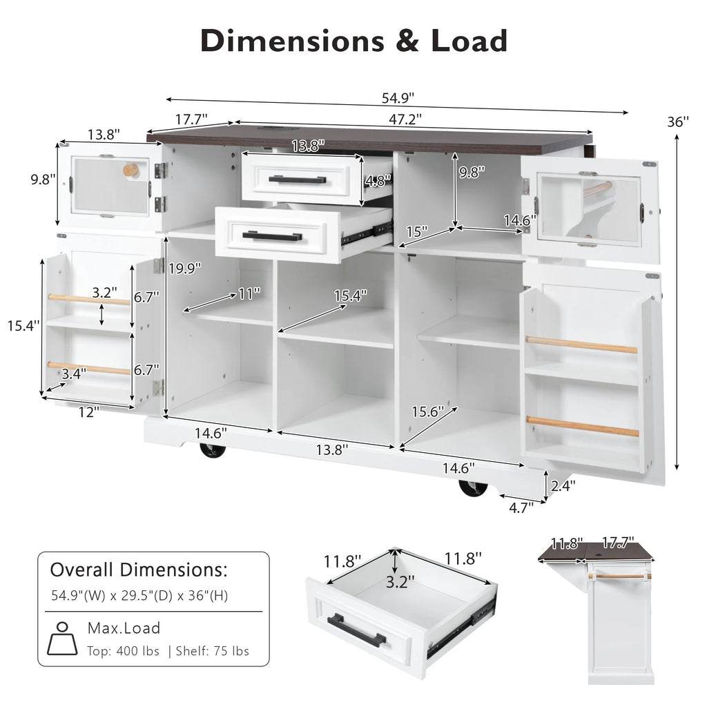 Homy Casa Rolling Garage Storage Cabinet with Drop Leaf, Charging Station for Office Gym, School
