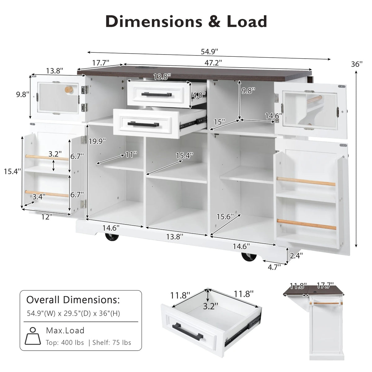 Homy Casa Rolling Garage Storage Cabinet with Drop Leaf, Charging Station for Office Gym, School
