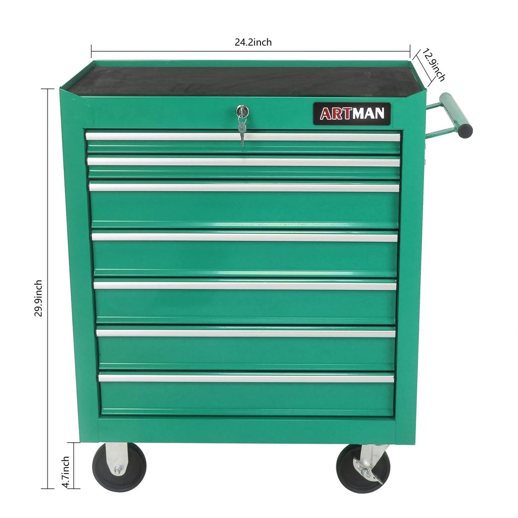 7-Drawer Metal Rolling Tool Chest with Wheels, Tool Storage Cabinet with Locking System, Toolbox with Wheels for Garage, Warehouse, Workshop, Repair Shop, Red