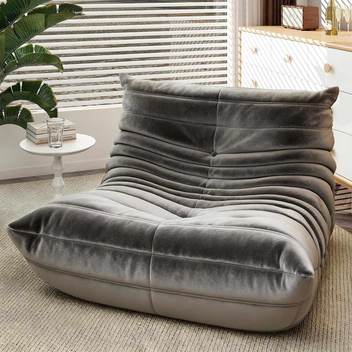 Bean Bag Chair for Adults, High-Density Foam, Dutch Velvet, Grey
