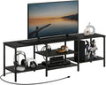 TV Stand with Power Outlets to 75 Inches, TV Console Table with Open Storage Shelves Cabinet, Industrial Media Entertainment Center for Living Room Bedroom, Rustic Brown and Black BF80DS01