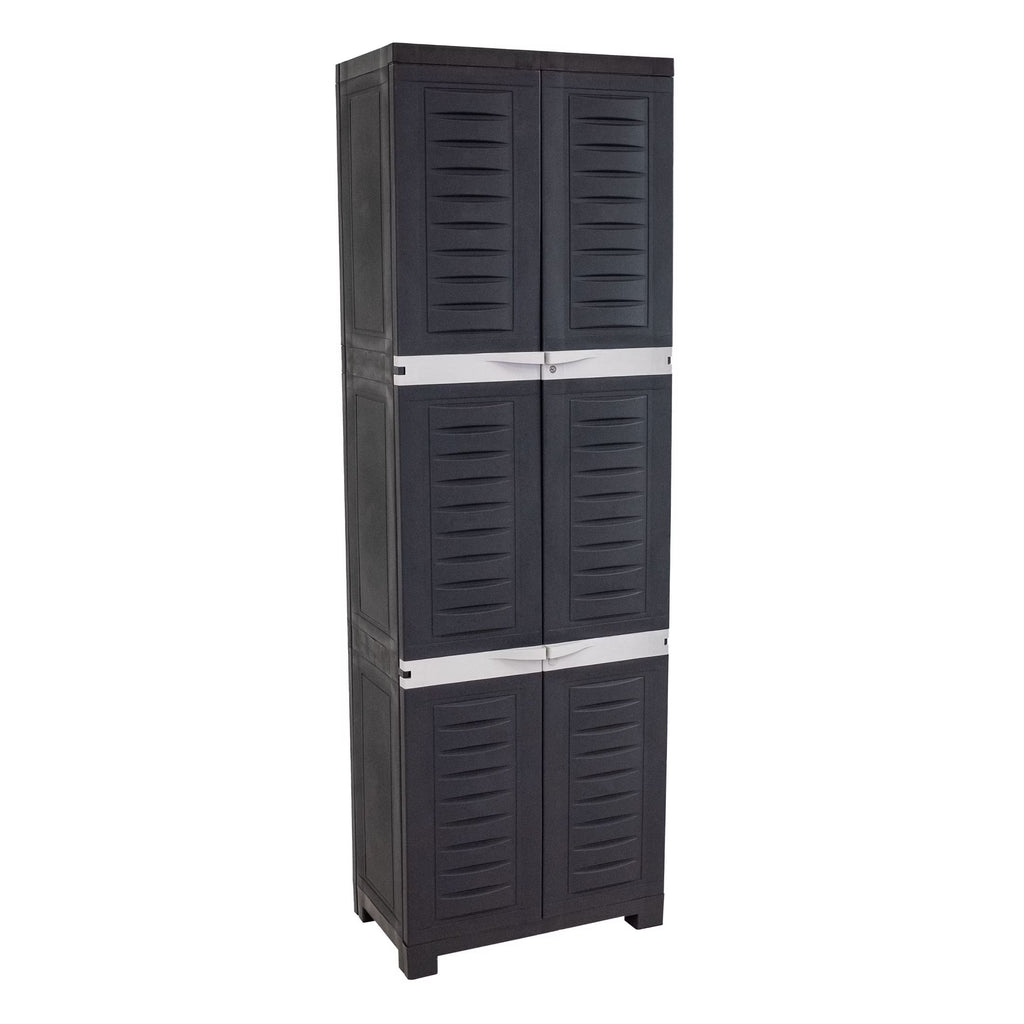 Sunnydaze Lockable Adjustable 72" Plastic 4-Shelf Freestanding Garage Storage Cabinet, Charcoal with Gray Trim