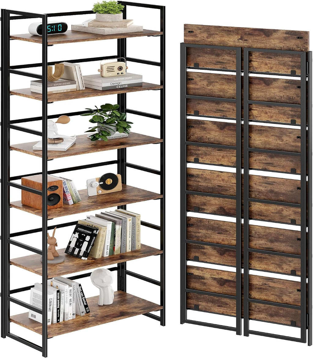 Vintage Multifunctional Folding Bookshelf, No-Assembly Plant Stand Storage Rack Shelves for Home Office (White, 5-Tier)