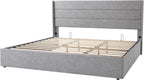 Queen Size Lift Up Storage Bed with Wingback Headboard, Upholstered Platform Bed Frame with Hidden Storage