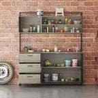 WIAWG Garage Cabinet with 3 Drawers and Metal Mesh Door, Industrial Mutifunctional Tool Storage Cabinet for Warehouse, Basement, Home Office (Walnut)
