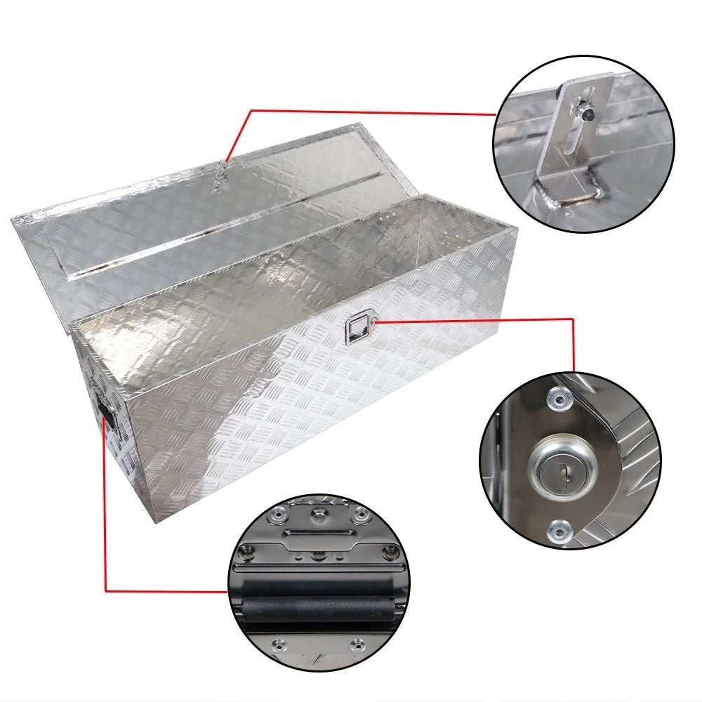 SEBLAFF 49 Inch Trailer Tongue Tool Box Chest Box Diamond Tread Aluminum Heavy Duty Truck Pick Up Underbody Storage Organizer Handling Tools Weather Resistant w/Lock Sliver