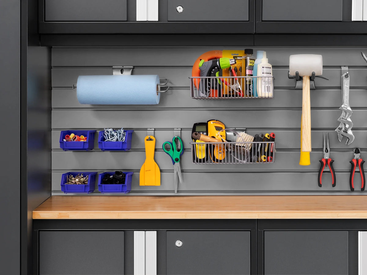 NewAge Products Bold Series Gray 10 Piece Cabinet Set, Heavy Duty 24-Gauge Steel Garage Storage System, Slatwall Included