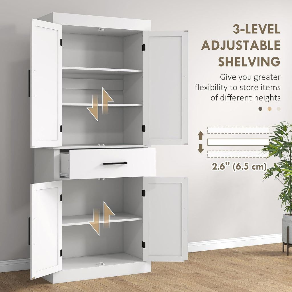 72" Tall Kitchen Pantry Cabinet Adjustable Shelves Barn Doors White