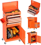 SUNCROWN 2-IN-1 Tool Chest, 8-Drawer Rolling Tool Chest with Hooks and Lockable Wheels,Metal Storage Detachable Top Tool Box with Lockable Wheels for Garage, Workshop, Art Studio(Black)