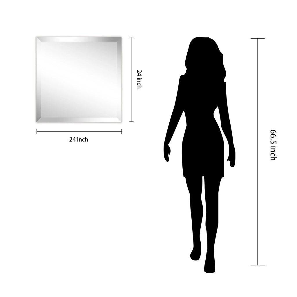 Frameless Beveled Prism Wall Mirror, Clear Square or Rectangular Decorative Mirror for Bathroom, Bedroom and Home Decor