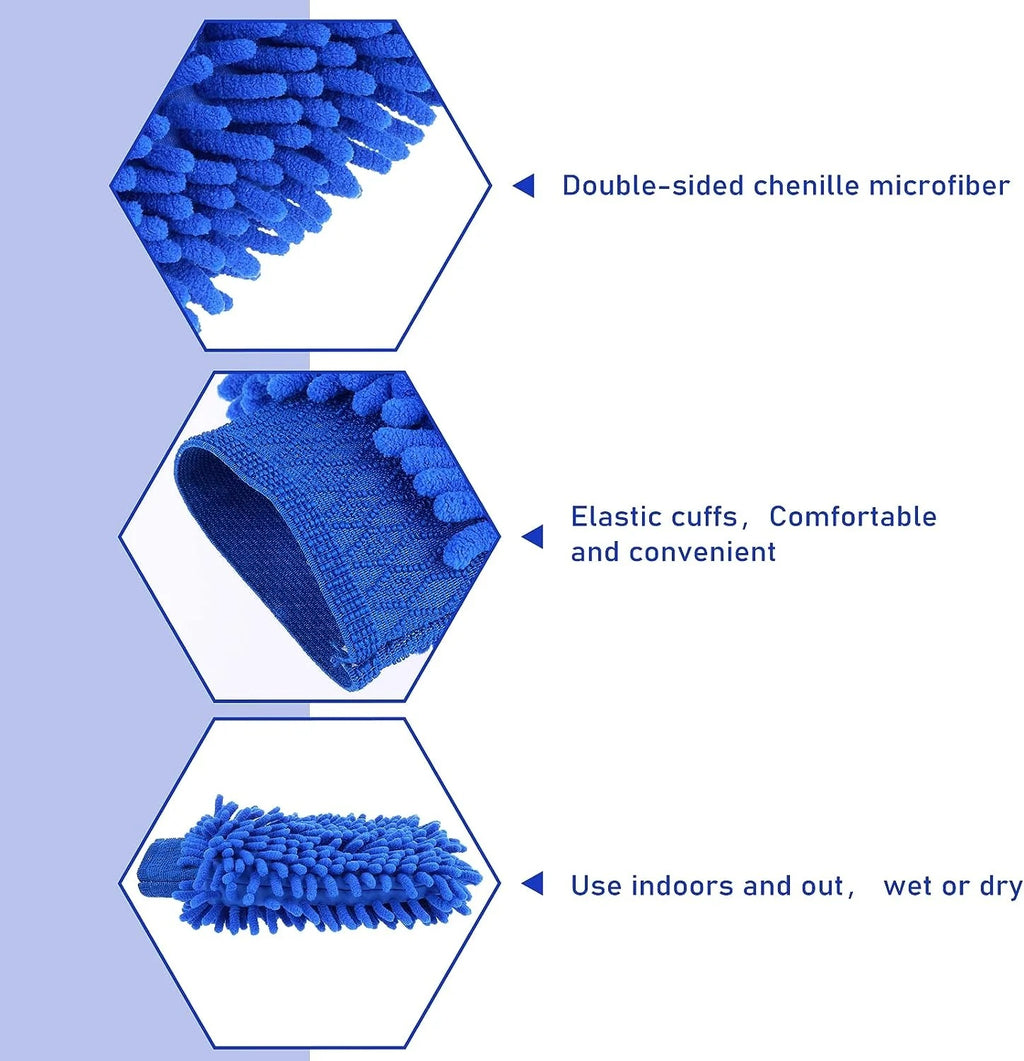 2 PCS Wash Cloths Car Cleaning Supplies Microfiber Towels Brush Wheel Detailing Kit Care Mitt Long Handle Sponge Interior Cleaner Drying Scratch Guard Shampoo Washing Wipes Weave Towel (blue)