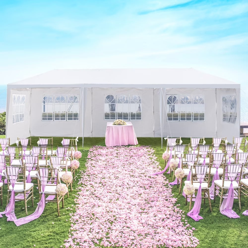10'x30' Canopy Tent, Canopy Party Tent with 5 Removable Sidewalls,Waterproof Gazebo Tent for Patio/Outdoor/Wedding Parties and Events, White