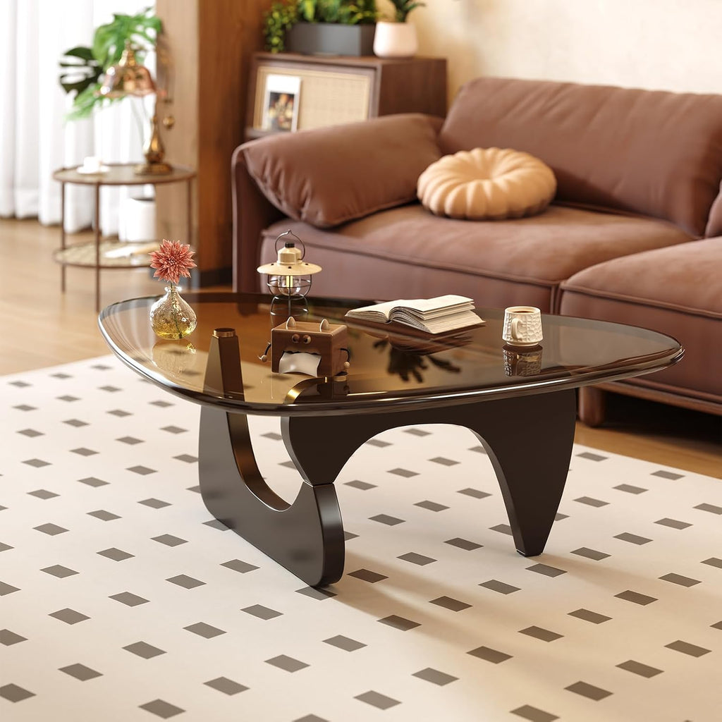 Coffee Table for Living Room Mid Century Modern Center Table with Glass Top and Wood, 32 Inch, Brown/Walnut
