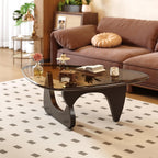 Coffee Table for Living Room Mid Century Modern Center Table with Glass Top and Wood, 32 Inch, Brown/Walnut