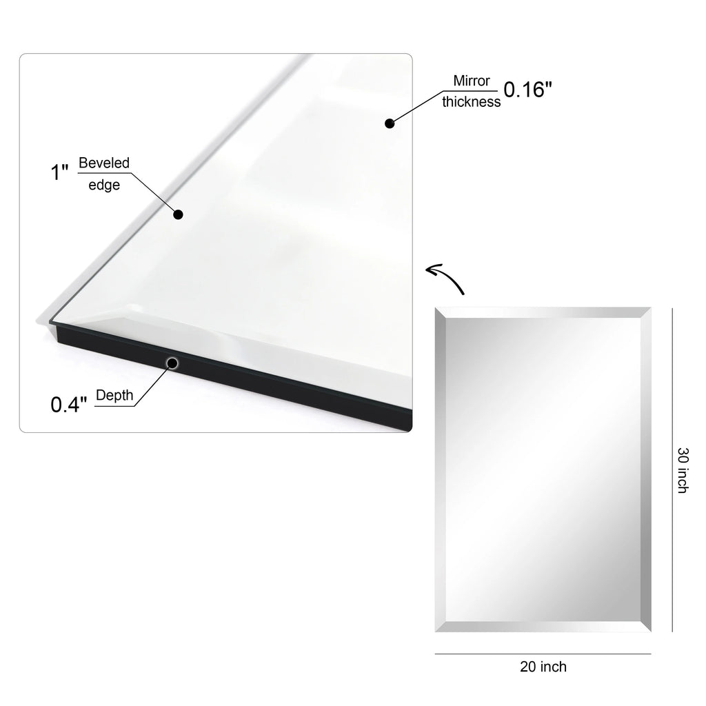 Frameless Beveled Prism Wall Mirror, Clear Square or Rectangular Decorative Mirror for Bathroom, Bedroom and Home Decor
