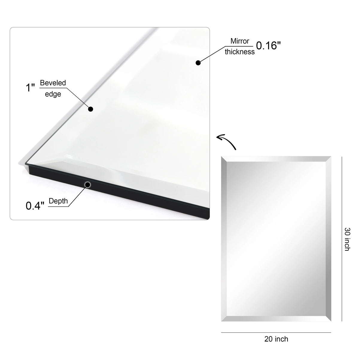 Frameless Beveled Prism Wall Mirror, Clear Square or Rectangular Decorative Mirror for Bathroom, Bedroom and Home Decor