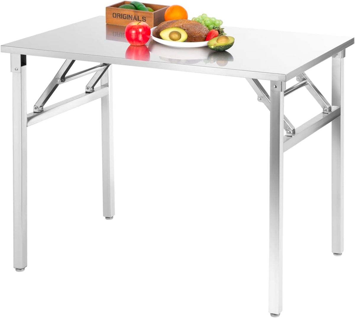 Small Stainless Steel Folding Table, Portable Camp Picnic Party Dining Table No Assembly Sturdy Small Folding Desk Kitchen Prep Table(32" x 16")
