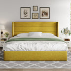 Queen Size Lift Up Storage Bed with Wingback Headboard, Upholstered Platform Bed Frame with Hidden Storage