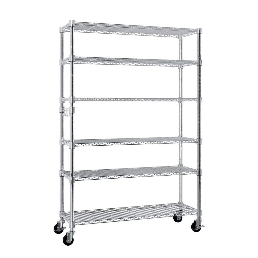 Xilee Wire Shelving Unit with Wheels Steel 6 Tier Heavy Duty Layer Rack Storage Metal Shelf Garage Organizer Wire Rack Shelving Adjustable