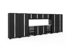 NewAge Products Bold Series Gray 14 Piece Cabinet Set, Heavy Duty 24-Gauge Steel Garage Storage System, LED Lights Included