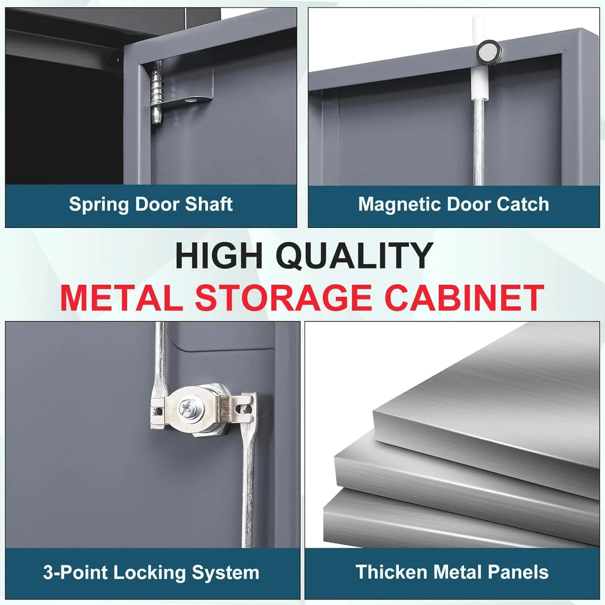 MIIIKO Metal Storage Cabinet with Locking Doors, Black Garage Lockable Steel Cabinets with 4 Doors and 5 Shelves for Home, Garage, Pantry Workshop Warehouse