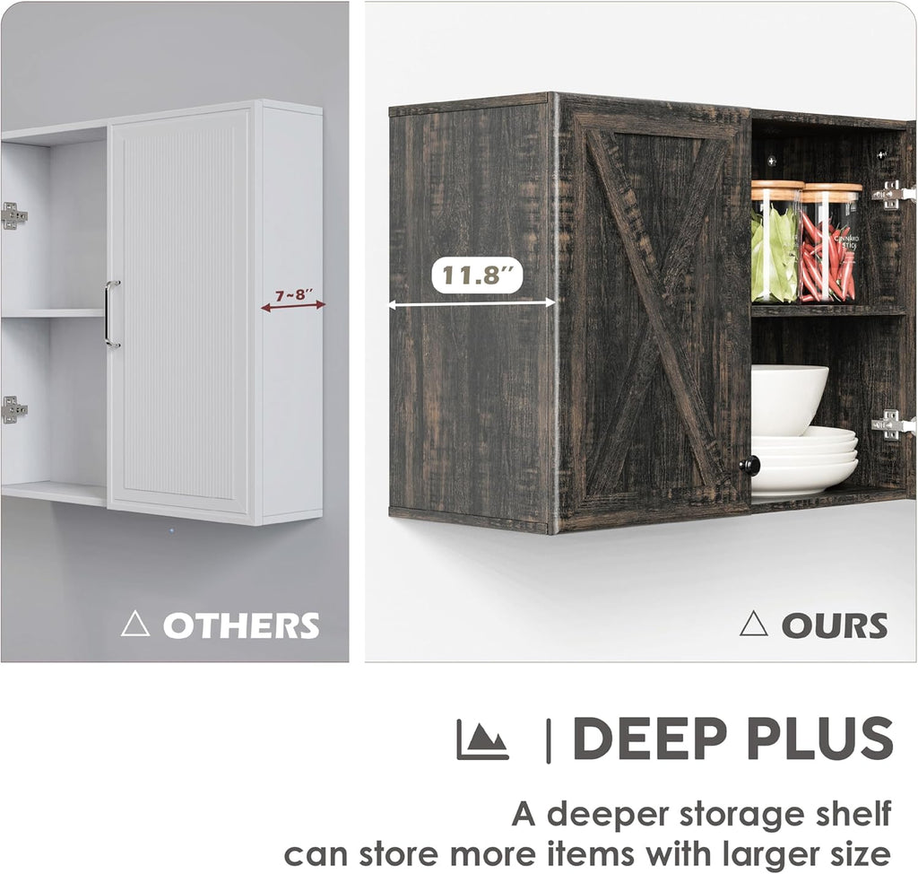 Wall Storage Cabinets - Farmhouse Kitchen Laundry White Wall Mounted Cabinets with 3 Doors and Shelves, 35inch Wide