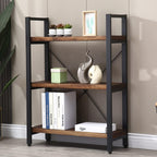 5-Tier Bookcase, Rustic Vintage Industrial Etagere Bookshelf, Solid Wood & Metal Freestanding Bookcase, Retro Brown