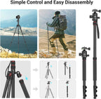 71" Foldable Aluminum Camera Tripod and Monopod, Adjustable Photography Tripod Stand for Cameras and Video