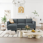Convertible Sectional Sofa Couch,Classic 3 Seat L-Shaped Sofa with Movable Ottoman, Modern Dark Grey Velvet Fabric Upholstered Small Sectional Sofa Couch for Small Apartment Living Room Office