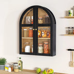 LEFHDA Arched Wall Cabinet with Glass Door, Black Open Storage Cabinet, Hanging Bathroom Shelf, Modern Wall Bathroom Cabinet with Adjustable Shelf Gold Metal Handles
