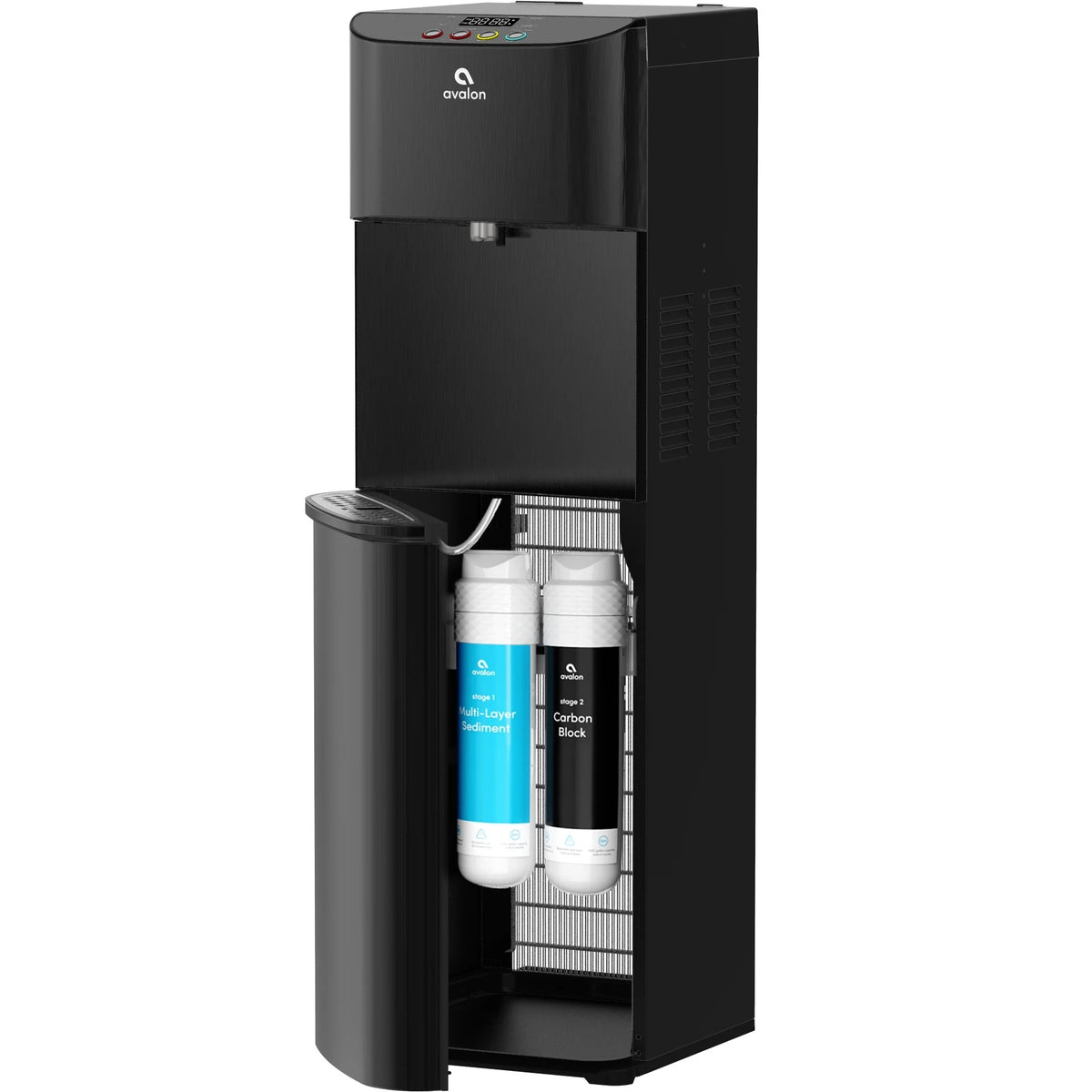 Avalon Electric Bottleless Water Cooler Water Dispenser - 3 Temperatures, Digital Clock with Temperature Control, Self Cleaning, Black Stainless Steel
