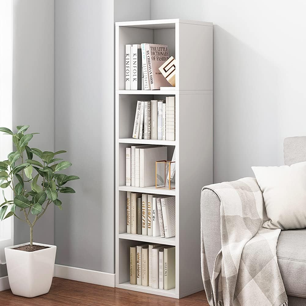 Small Narrow Corner Bookcase - 71" Tall Gap Storage Cabinet, White