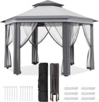 Pop Up Gazebo 13x13ft, Hexagonal Outdoor Canopy Shelter, Instant Patio Gazebo Tent with Mesh Netting and Strong Steel Frame for Patio Backyard Garden Wedding Party