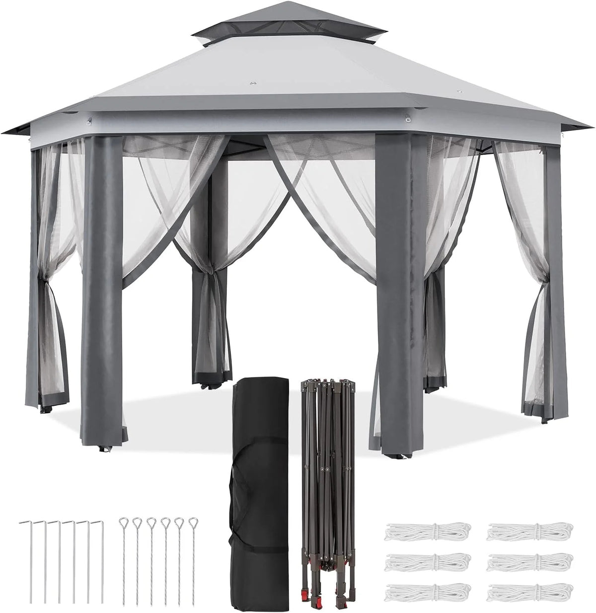 Pop Up Gazebo 13x13ft, Hexagonal Outdoor Canopy Shelter, Instant Patio Gazebo Tent with Mesh Netting and Strong Steel Frame for Patio Backyard Garden Wedding Party