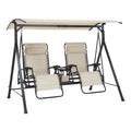 Steel Porch Swing - Beige/Black, Size: 90.55 inch x 58.27 inch x 72.44 inch