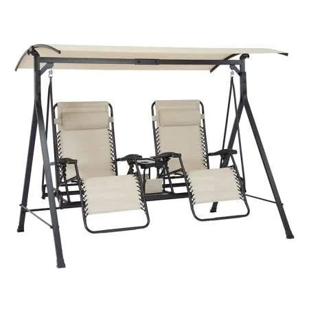 Steel Porch Swing - Beige/Black, Size: 90.55 inch x 58.27 inch x 72.44 inch
