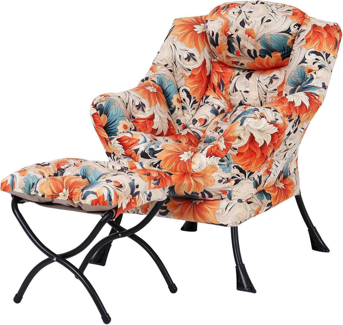 Lazy Chair with Ottoman, Reading Chair with Footrest, Dark Grey