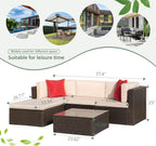 5-Piece All-Weather Patio Furniture Set with Cushions, Outdoor Wicker Conversation Sofa Set for Garden, Deck & Backyard